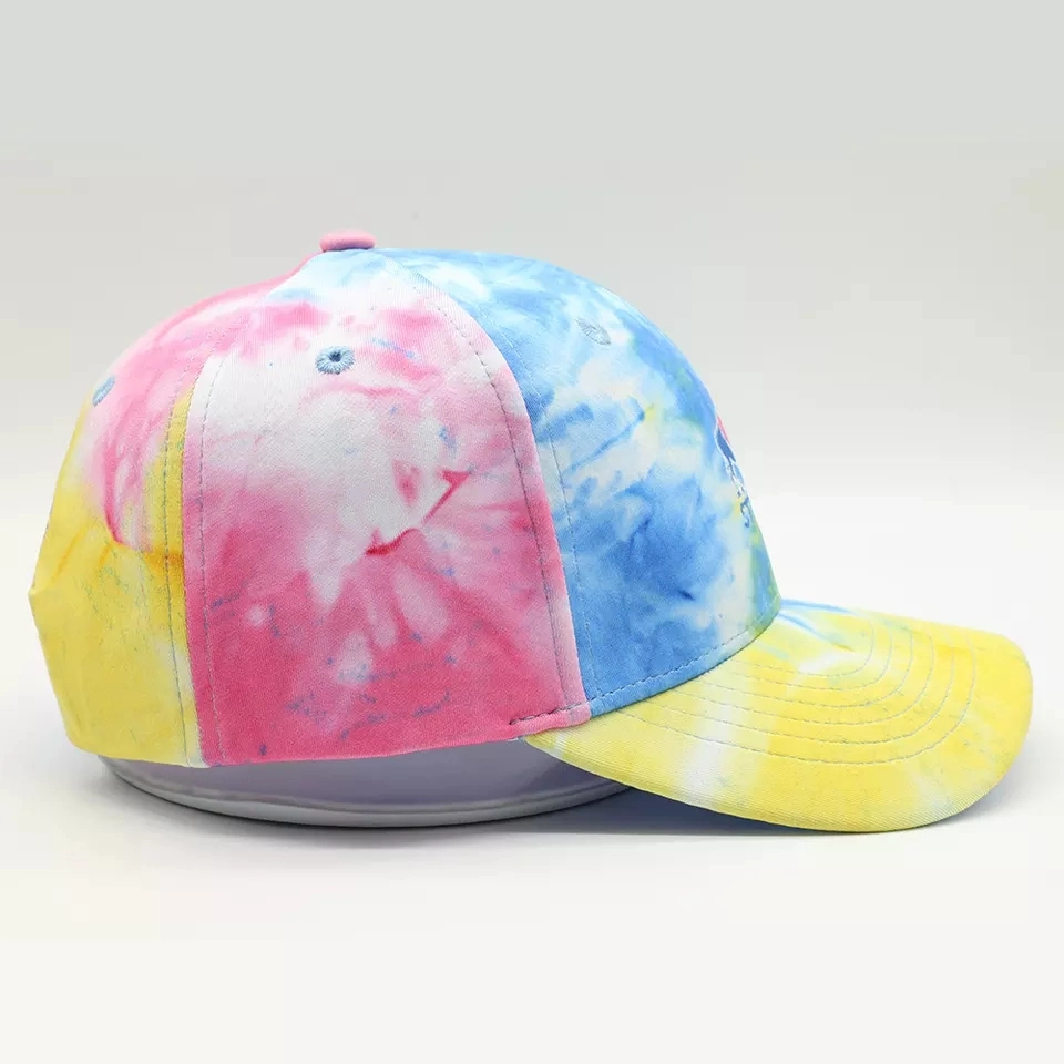 Custom Wholesale Sports Wear Unisex Personalized Retro Outdoor Polyester Quick Dry Colorful Hats Vintage Tie Dye Embroidery Digital Printed Dad Baseball Hat Cap