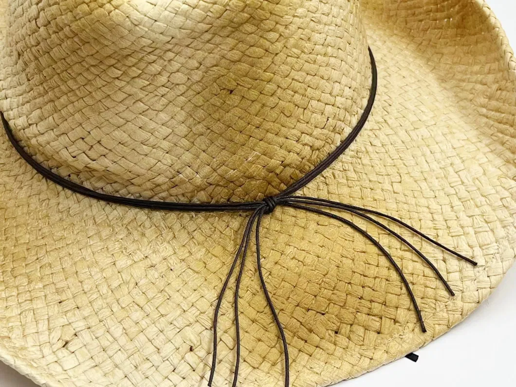 Paper Straw Hat Cowboy Adult Man Summer Sunshade Hat Paint Color with Decoration Strings