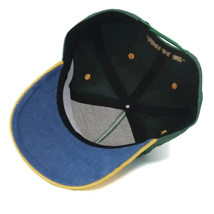 OEM Custom Best Quality 5 Panel Curved Brim a Frame Corduroy Sports Baseball Cap Flat Embroidered Logo Hat
