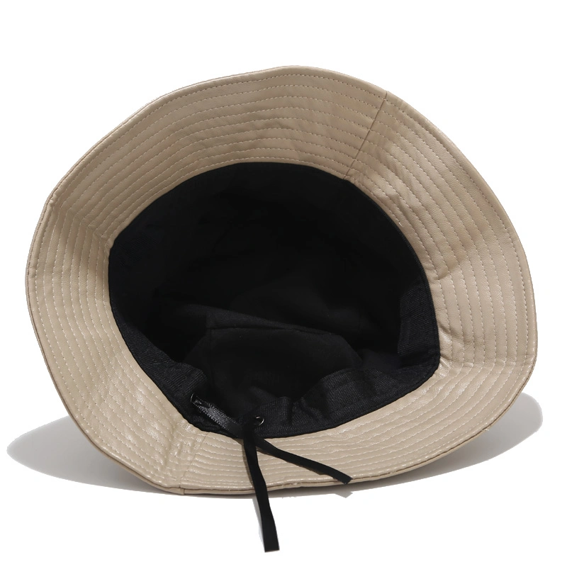 Fashion PU Bucket Hat Leather Fishing Cap Soild Foldable Hiking Hat Hip-Hop Street Waterproof Panama for Women and Men