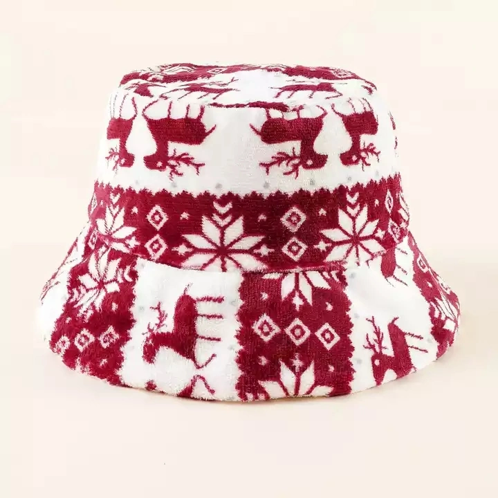 Designer Custom Logo Elk Basin Hat Polyester Winter Christmas Fisherman Bucket Hat