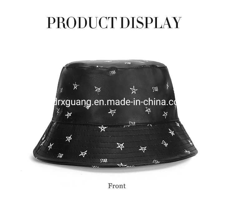 Wholesale High Quality Fold PU Leather Black Kids Bucket Hats with Logo