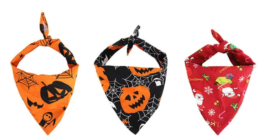 Hot Selling Wholesale Large Quantity Custom Printed Colorful Logo Cotton Halloween Thanksgiving Neckerchief Pet Dog Bandana