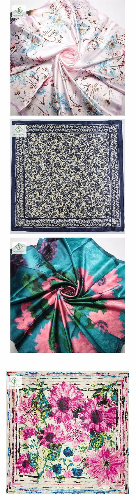 90*90cm Printed Silk Stain Bandana Fashion Lady Square Scarf Factory