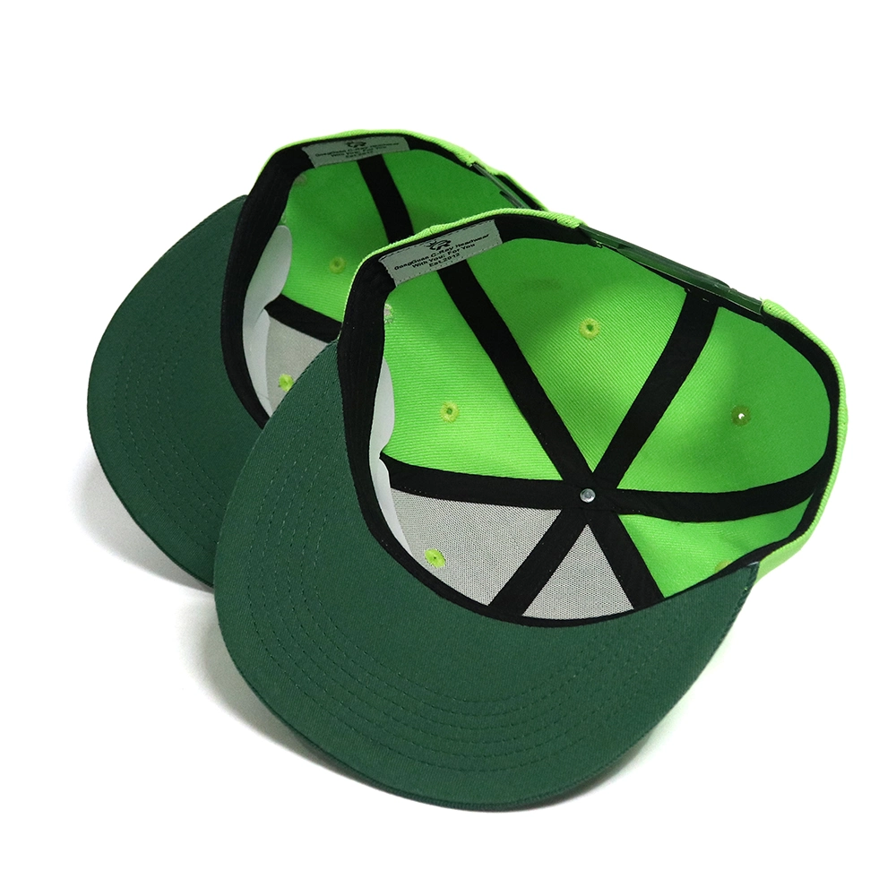 Personalized and Comfortable Green Snapback Cap Made of Pure Cotton Fabric with Animal-Like Embroidery