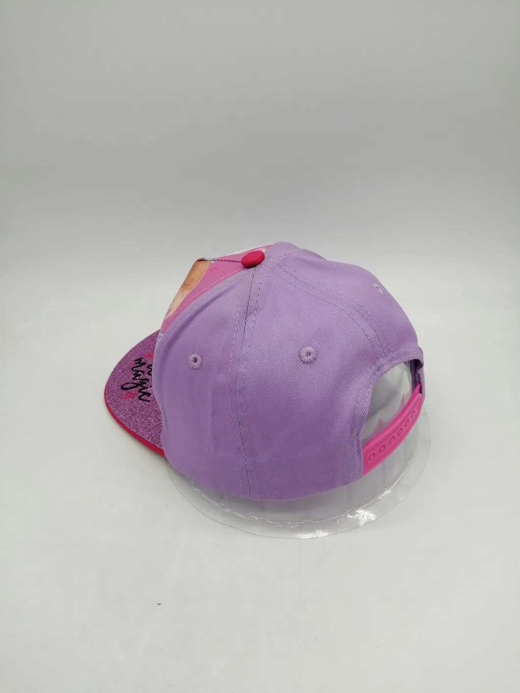 5 Panel Baseball Glitter Flat Bill Custom Printing Girls&prime; Cotton Polyester Snapback Cap with Adjustable Plastic Closure