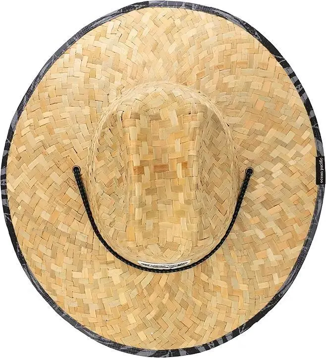 Weaved Ocean Pacific Beach Style Prints Lifeguard Upf 50 Sun Summer Hat with Adjustable Chin Cord Straw Hats