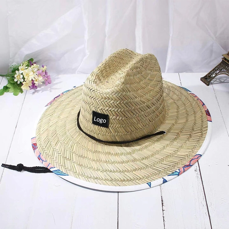 Women Mens Summer Nature Straw Hats Wide Brim Straw Lifeguard Hat Beach Sun Hat with Print Under Brim for Gardening Fishing Hiking