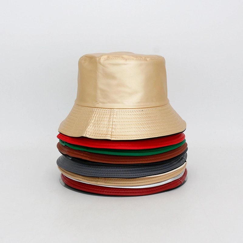 OEM&ODM New Fashion PU Men and Women Spring and Autumn British Style Leather Solid Colour Basin Cap Fisherman&prime;s Hat Bucket Hat