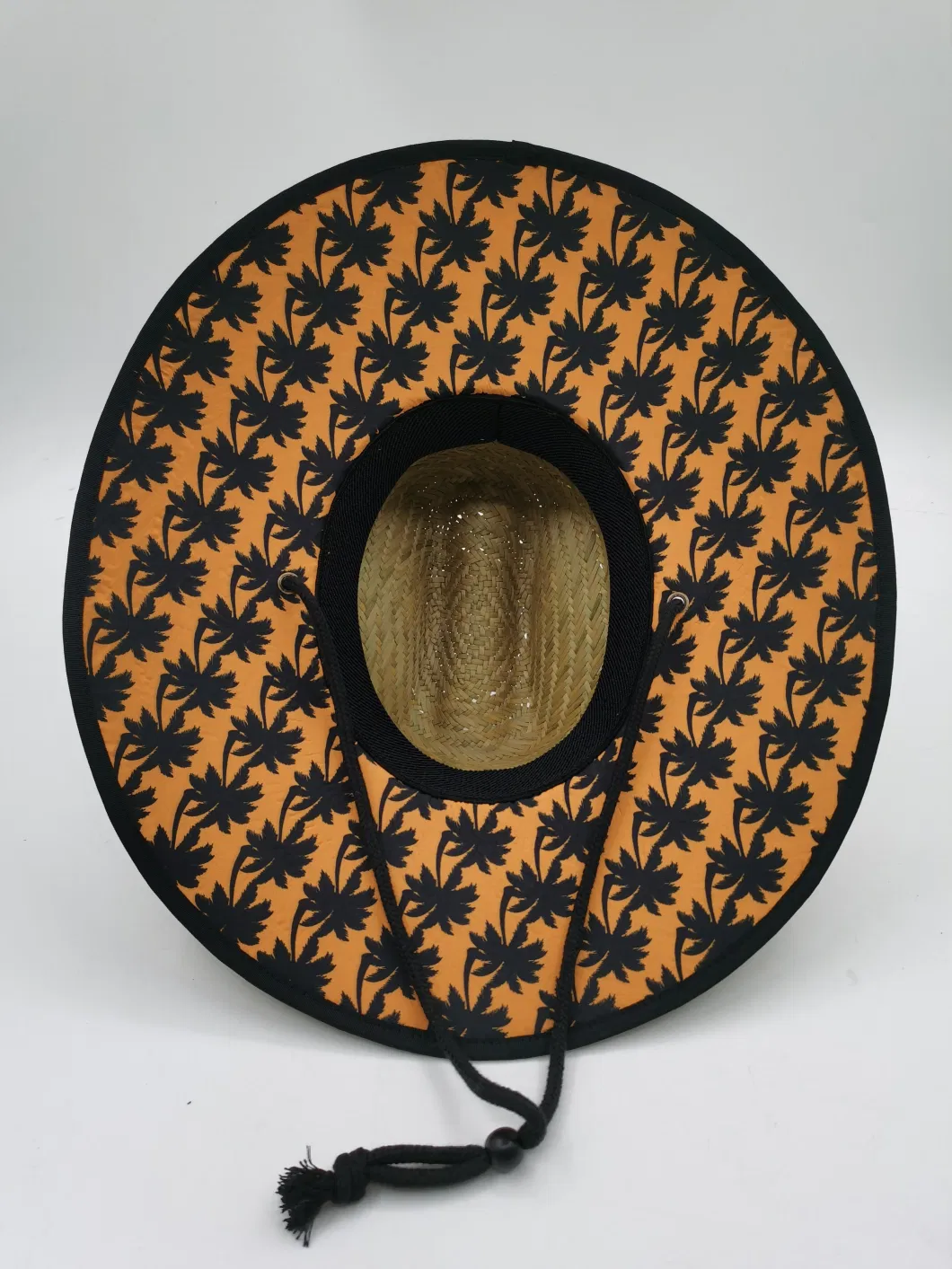 Summer Wide Brim Straw Lifeguard with Print Under Brim Gardening Hat