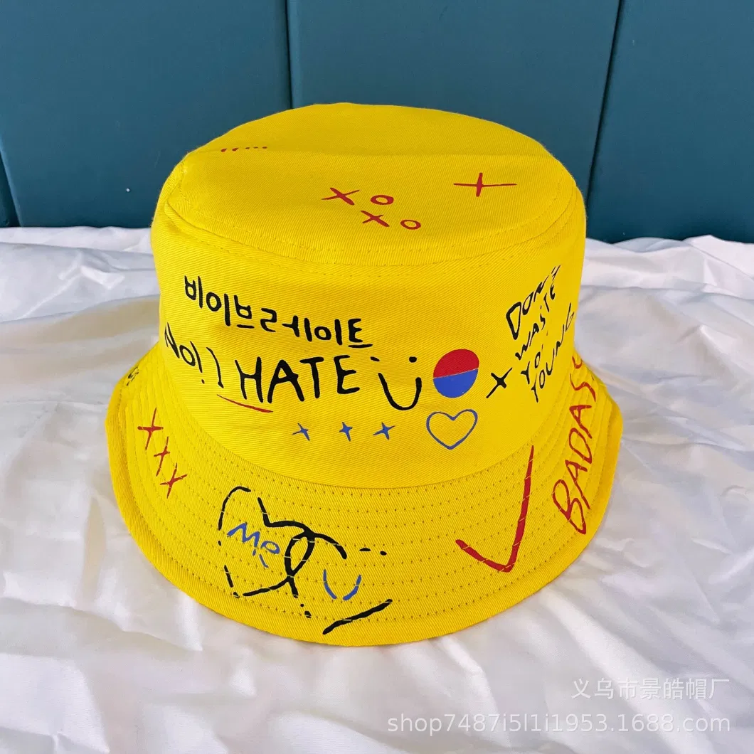 Customized Hat for Men, New Street Printed Fisherman Hat, Korean Version, Summer Outdoor Sunshade Hat, Female Couple, Personalized Graffiti Basin Hat