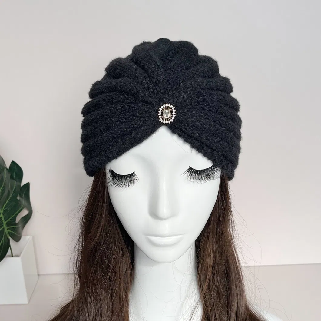 Luxury Knit Turban Cap Bling Diamonds Bonnet Beanie Hat