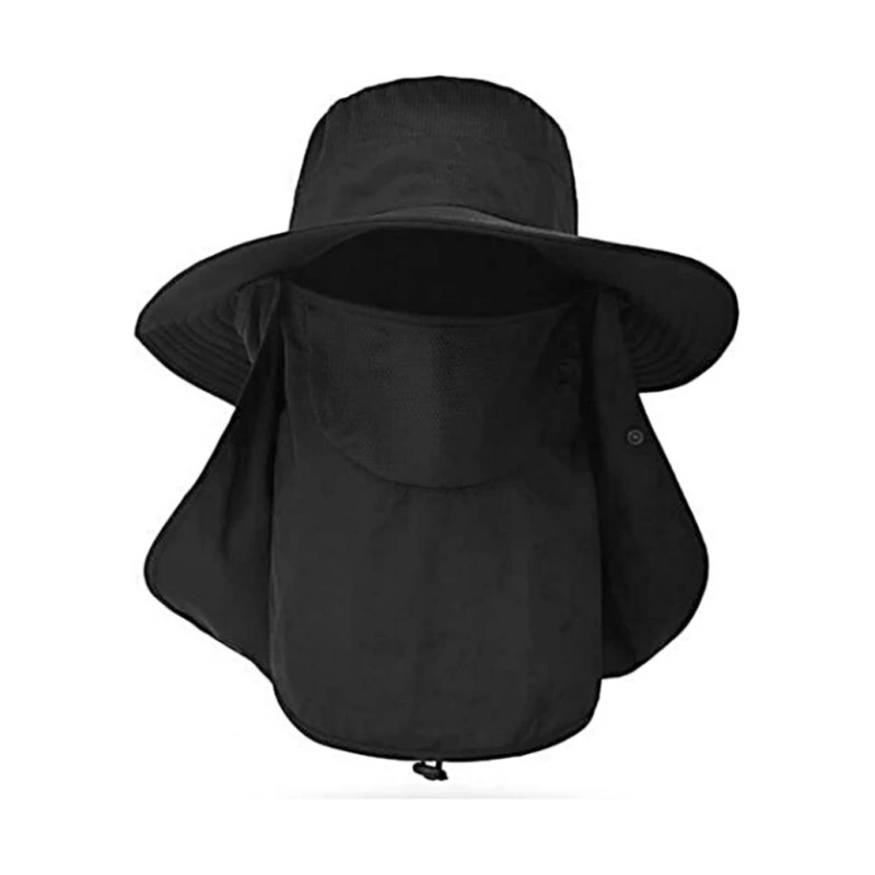 Waterproof Detachable UV Sun Protection Neck Flap Wide Brim Bucket Fishing Hat