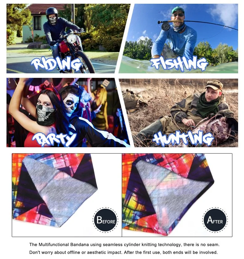 Multifunctional Seamless Scarf Custom Polyester Fishing Face Headwear Custom Bandana Tube Neck