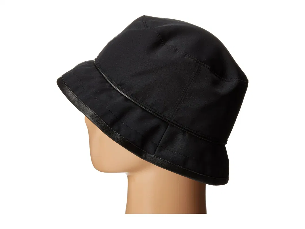 Polyester Waterproof Classical UV Protection Bucket Adjustable Dad Cap Black Hat with Leather Trim