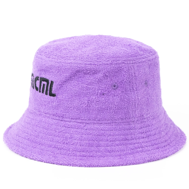 Trend Women Bucket Hat Custom Embroidery Bucket Hat Purple Terry Towelling Bucket Hat with Flower