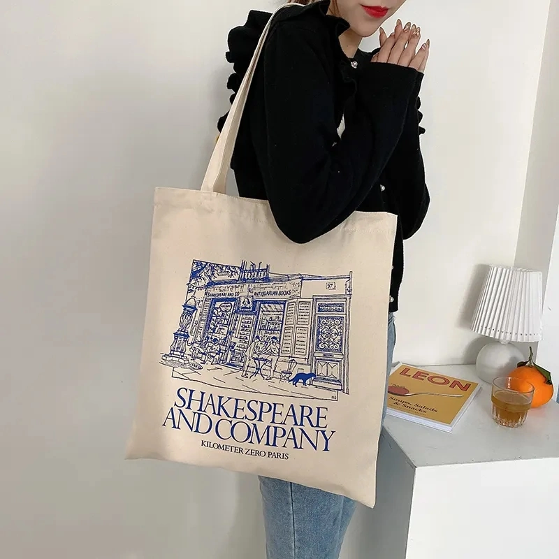 Pocket Inside Tote Shoulder Bag Dual Purpose Custom Printing Cotton Canvas Tote Bag