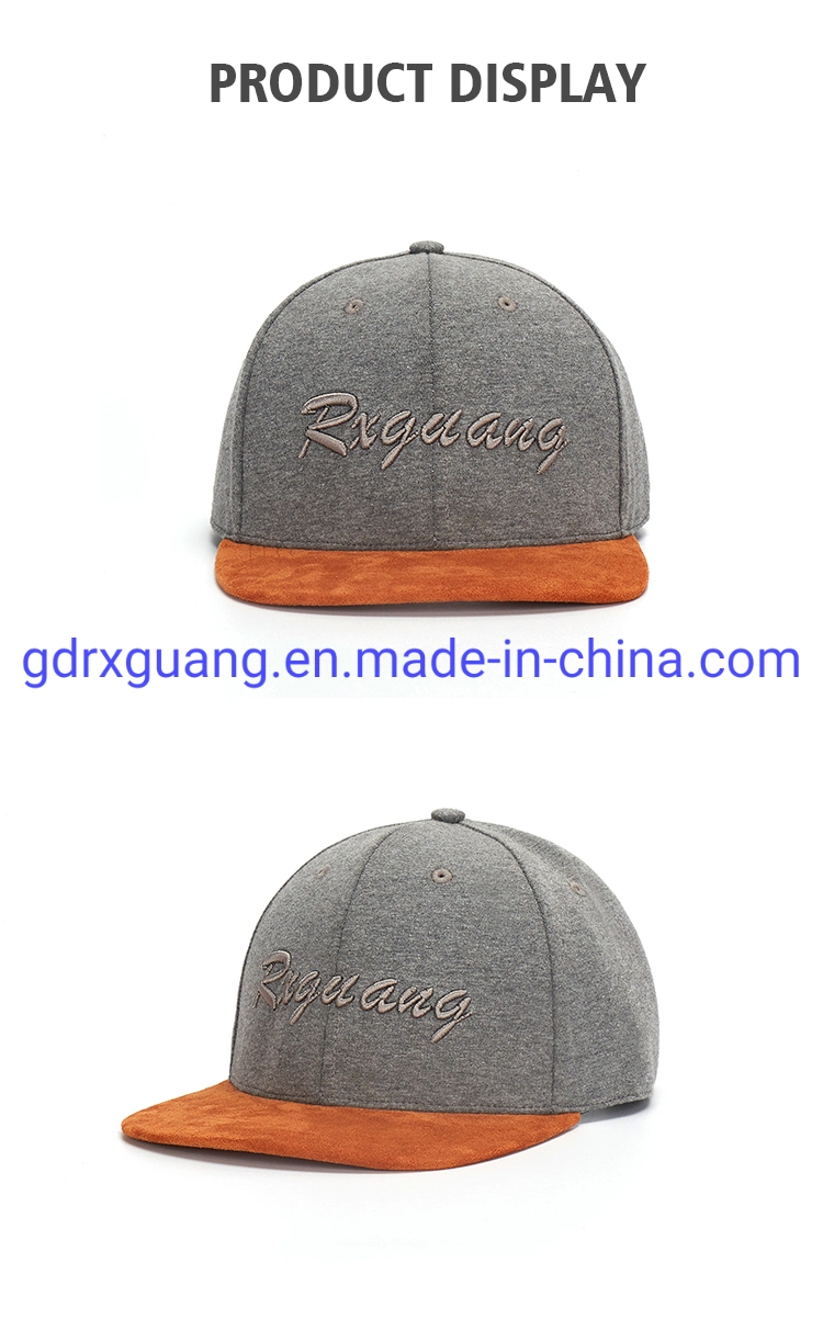 6 Panel Flat Bill Suede 3D Embroidery Logo Snapback Cap
