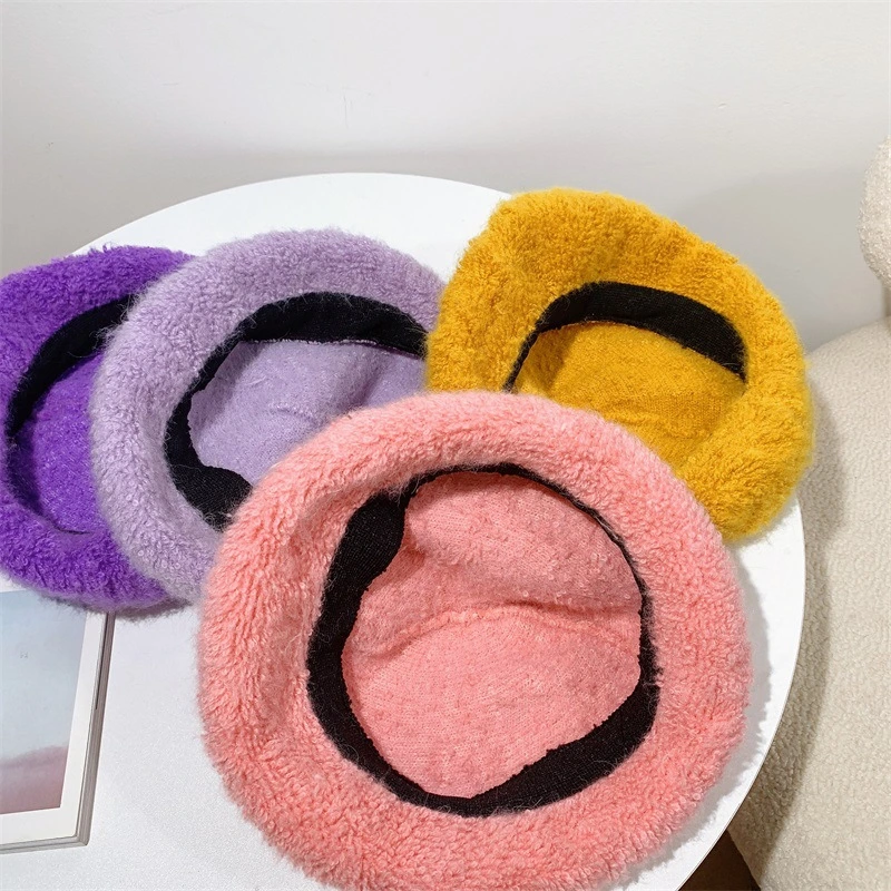 Ladies Custom Logo Designer Fashion Fake Fur Soft Warm Beret Bucket Hat
