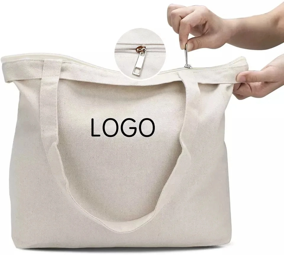 Custom Logo Printed Eco Friendly Large Plain Reusable Organic Shopping Tote Bag Cotton Canvas Bag with Pocket