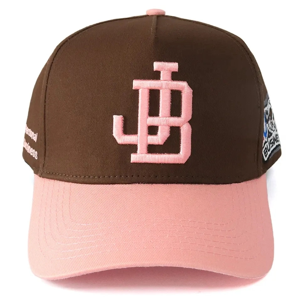 Customized Fashion Personalized Custom Contrast Colors Design Caps Summer Pink Brown Two-Tone Colour a Frame 5 Panel High Profile Baseball Hats