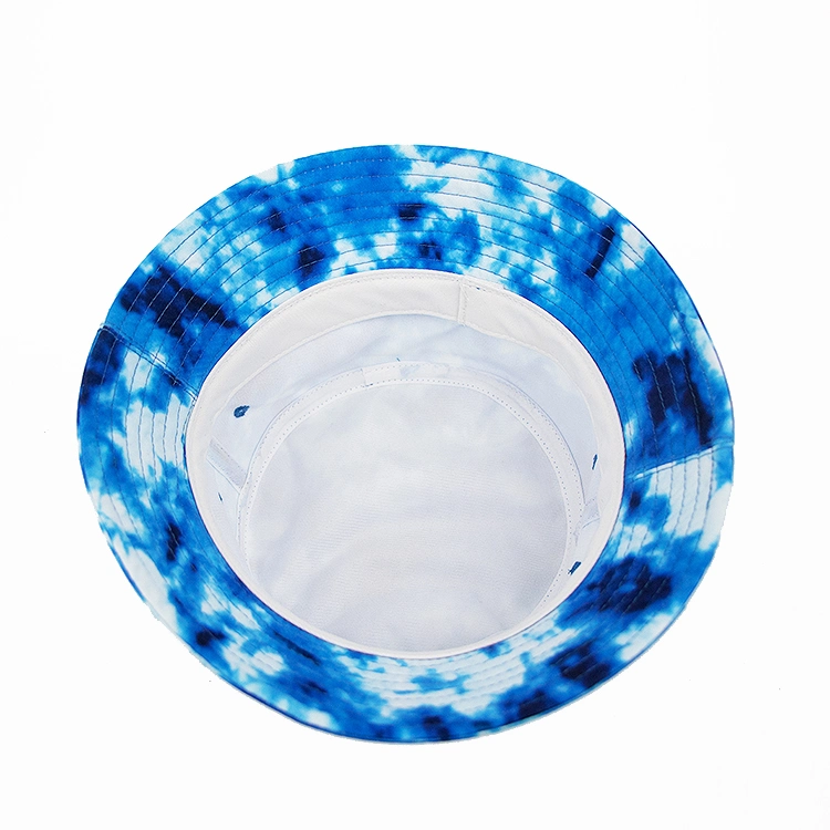 Fashion Custom Polyester Blue Bucket Hats Unisex Tie Dye Printed Fisherman Hat