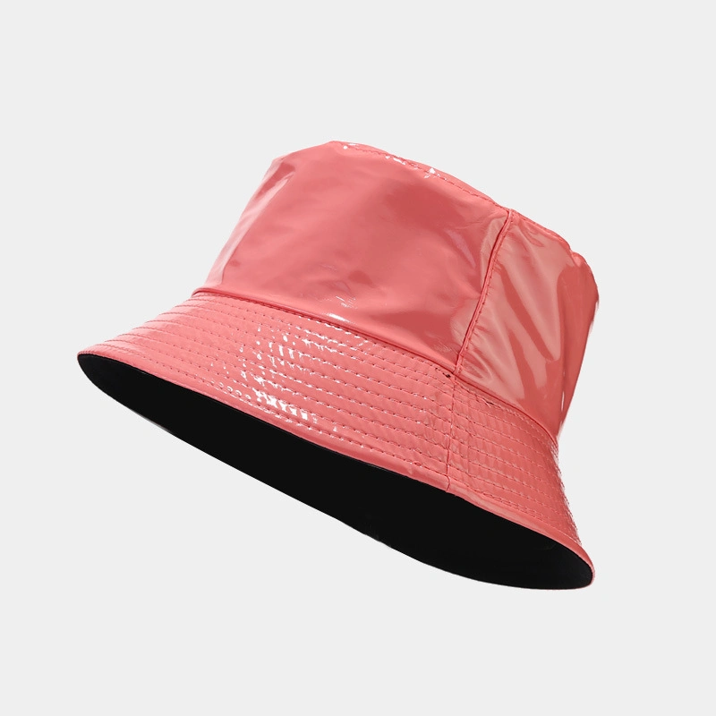 Wholesale Candy Color Waterproof PU Leather Riversible Metallic Fisherman Bucket Hats