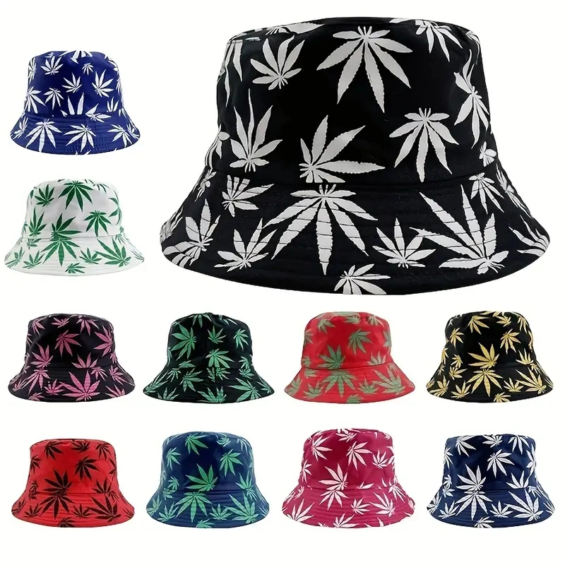 New Leaf Bucket Hat Korean Version Duplex Prints Versatile Travel Sun Visor Hat for Men and Women Fashion Printing Basin Hat