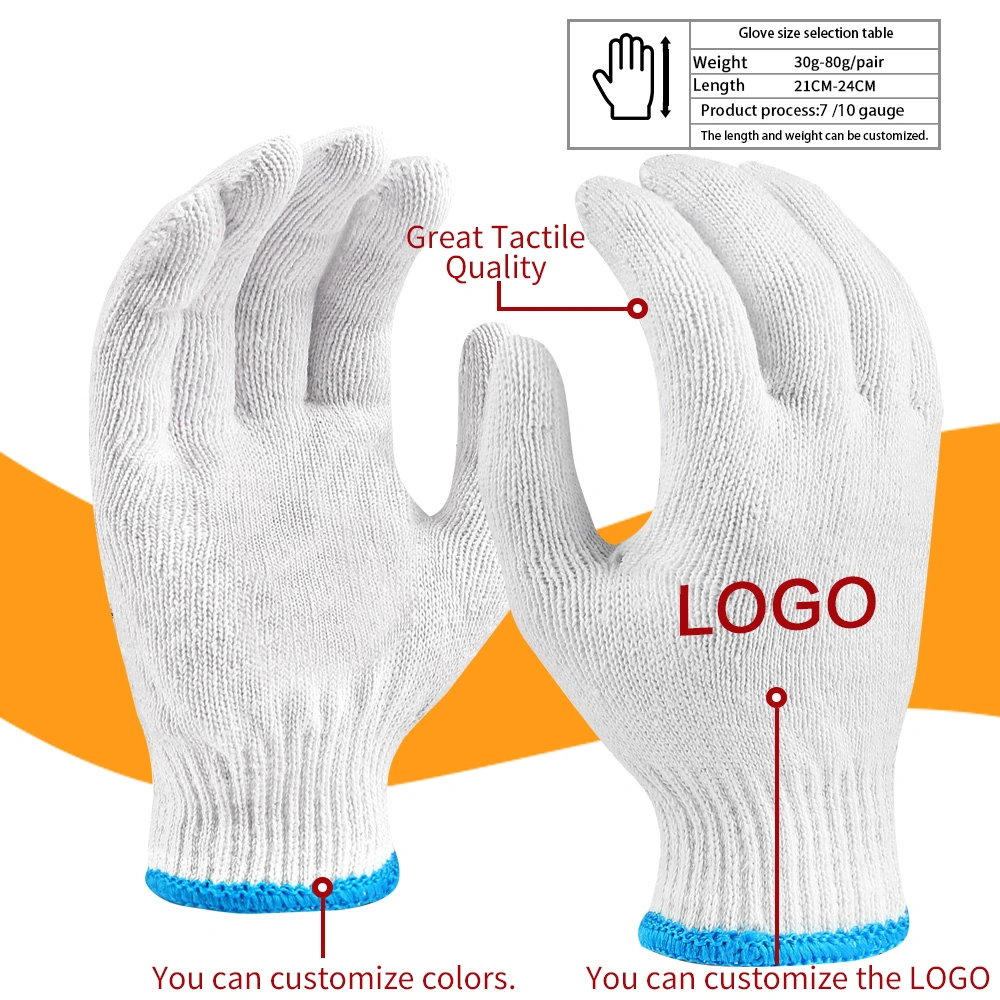 China Wholesale 10/7gauge Safety/Work/Construction Price Industrial/Working Hand Protective Guantes White Cotton Knitted Gloves