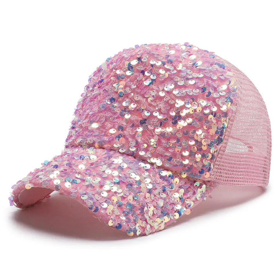 Sequin Fashion Hat Black Bling Snapback Closure Baseball Cap Sequin Cap for Lady