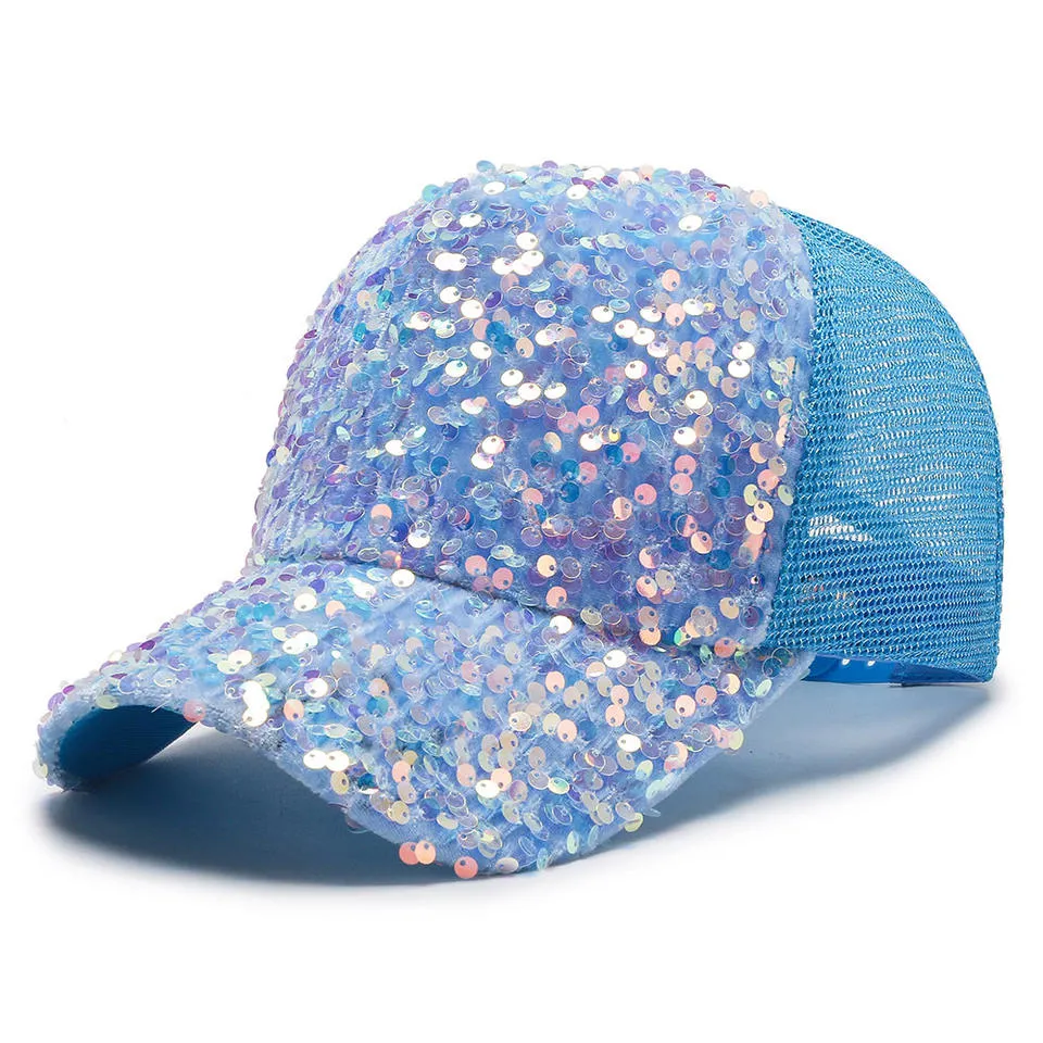 Sequin Fashion Hat Black Bling Snapback Closure Baseball Cap Sequin Cap for Lady