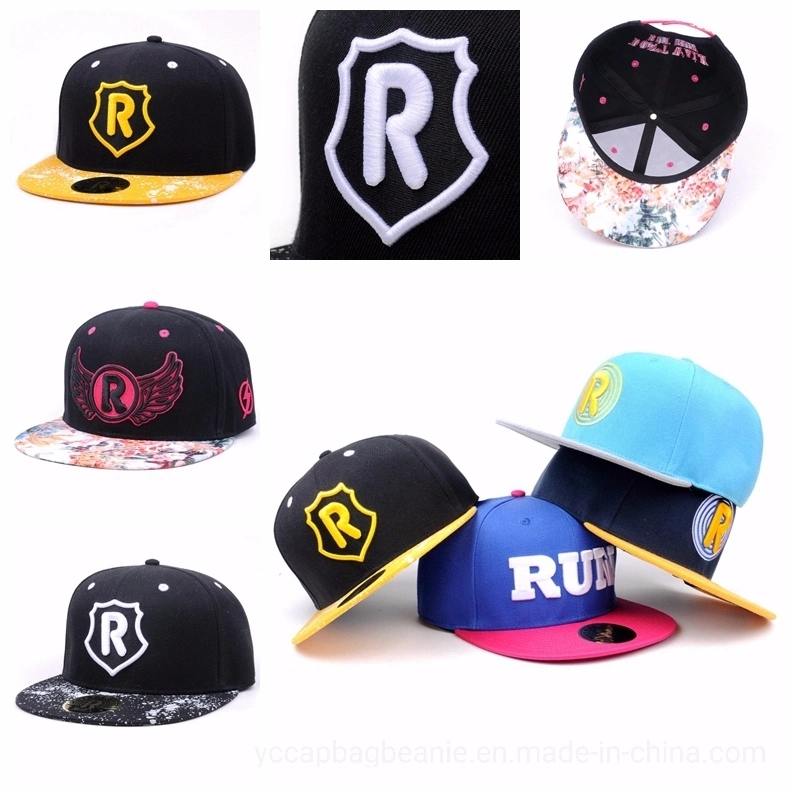 Custom Acrylic Cotton New Flat Brim Baseball Snapback Cap Hat