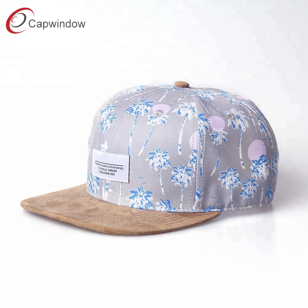 Fashion 6 Panel Floral Sublimation Snapback Cap with Suede Visor