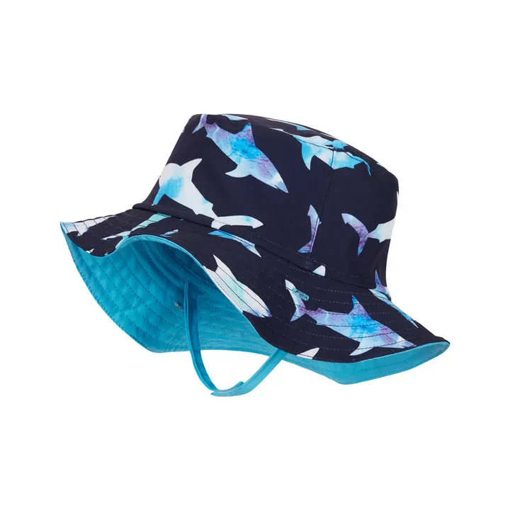 Boys Reversible Blue Shark Bucket Hat with UV Protection