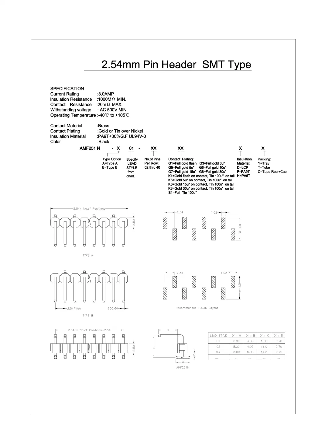 Fpic Quick Lead Time But Good Price SMT Board to Board 2.54 Pitch PCB Board Parts Electronic Connectors