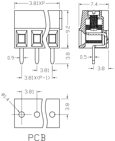 3.81mm PCB Screw Type Terminal Block Connector Terminal Strip Connector