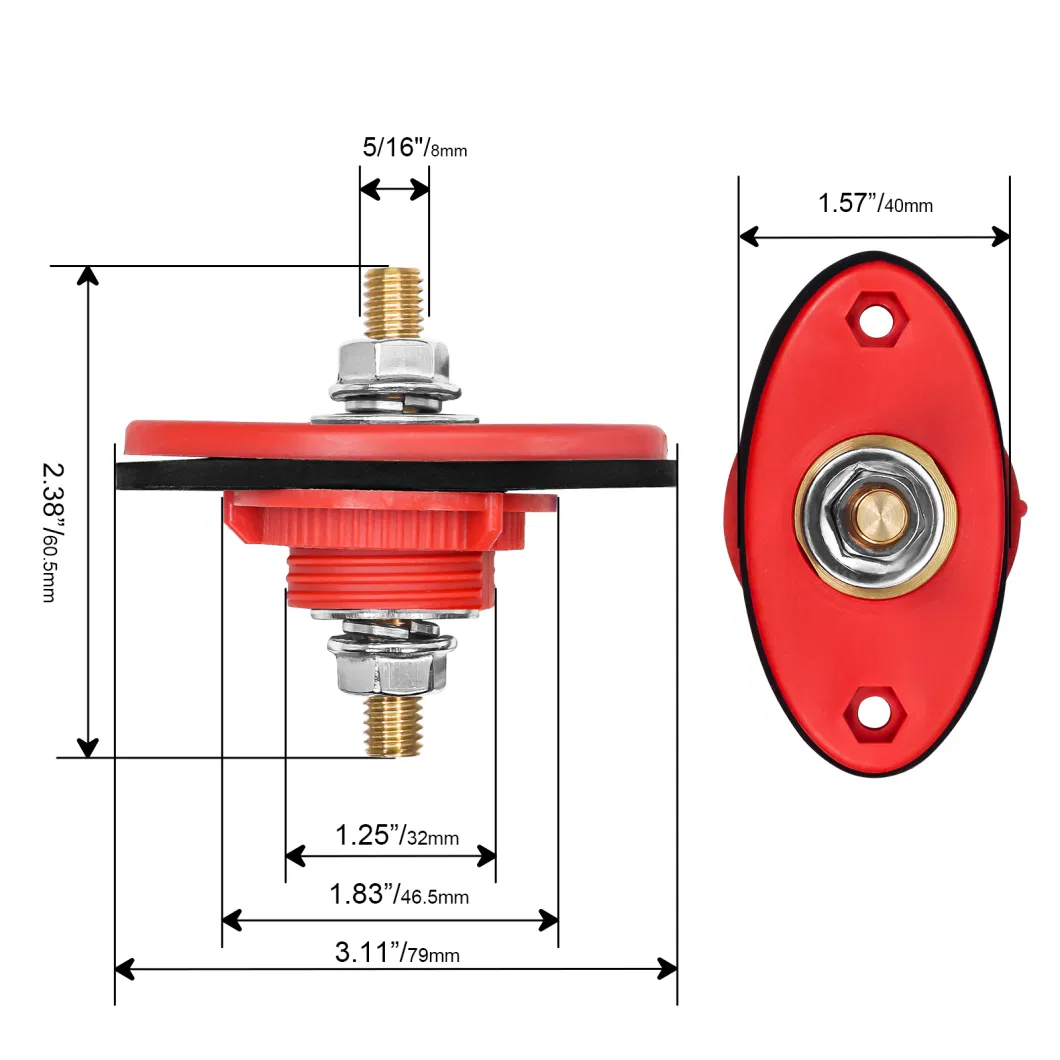 Edge Bttp-516 Premium High Current 5/16&rdquor; Feed-Thru Panel Battery Terminal Connectors with Silicone Terminal Covers, Red &amp; Black Pair