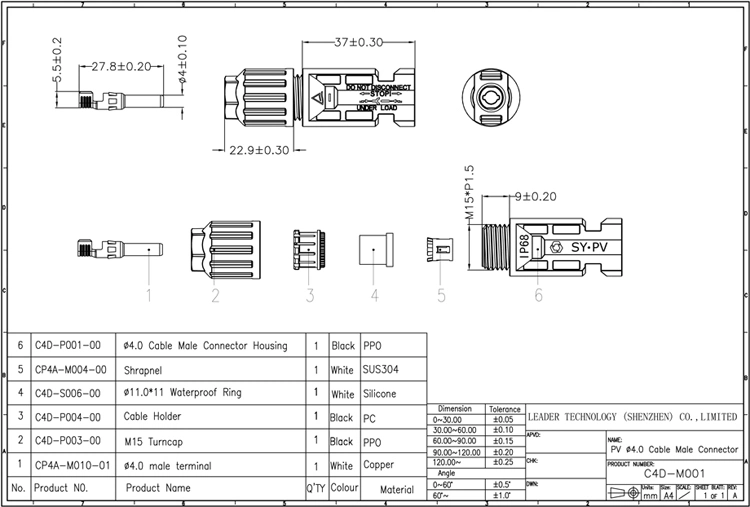 China Manufacturer Solar Panel Mc4 Connector for Power System Feo 1000V