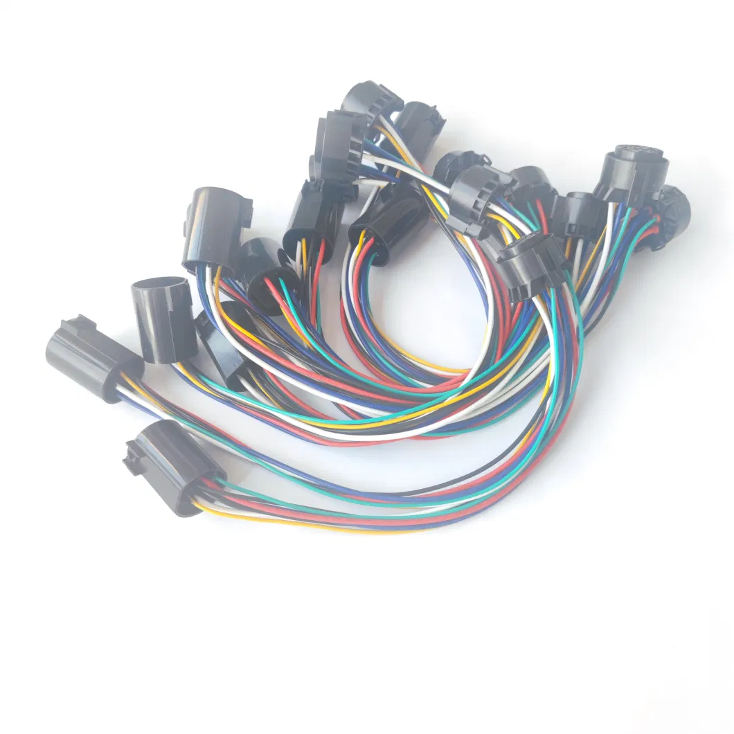 Custom 7 Pin RV Trailer Plug Socket Wiring Harness with 12 Pin Molex Mx150 Connector and Deutsch 2 Pin Dt Black Connector