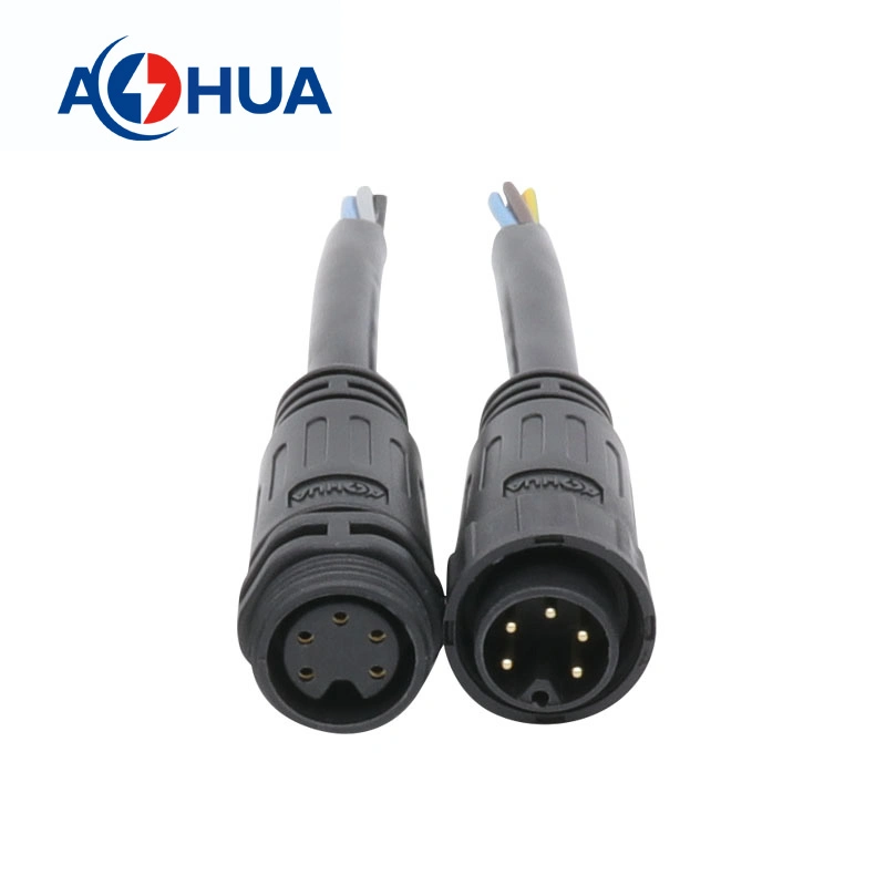 Aohua IP67 Circular Power Signal Connector M20 Pre-Molded Male and Female Docking 5pin Threaded Connector Solar Streetlight Elecrical Wire Connector