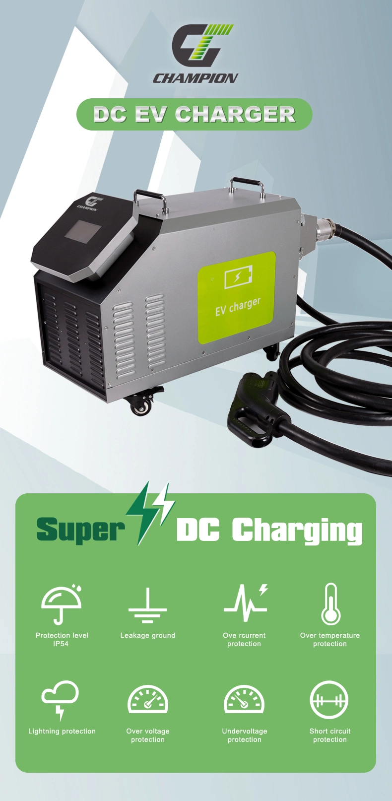 Long Life Champion 7kw 15kw EV Car Portable DC Charger Station Movable Fast Charging Connector Electric Car Electric Vehicle