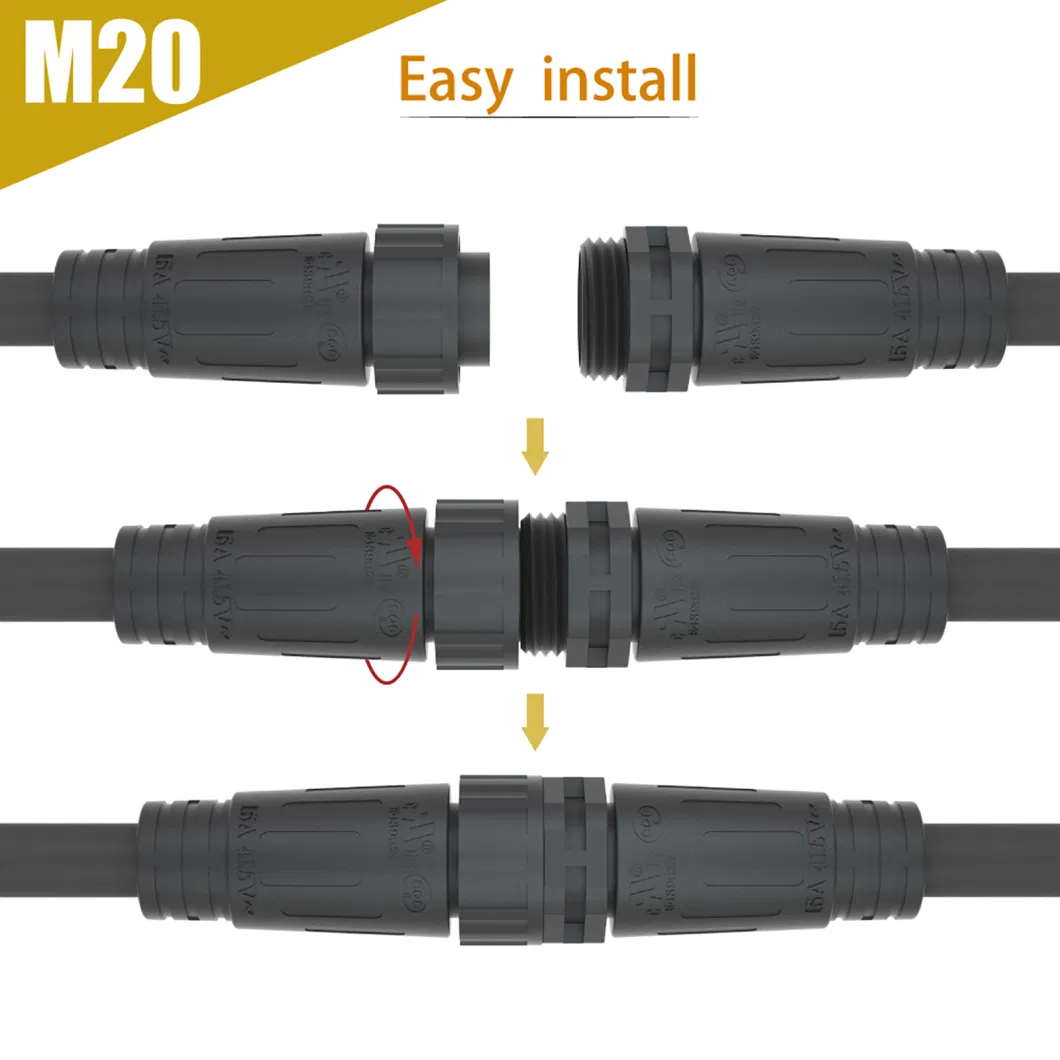 Aohua Factory Sales 2~8pin Circular Plastic Connector M20 Male to Female Extension Cable Connector IP67 Outdoor Solar Streetlight/Wall Washer Wire Connector