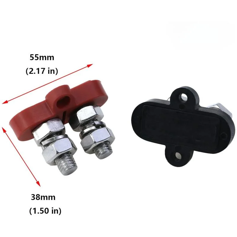 Car Boat 48V DC Insulated Dual M8 Heavy Duty Positive Power Distribution Junction Stud Post 3/8&quot; Bus Bar Terminal Block