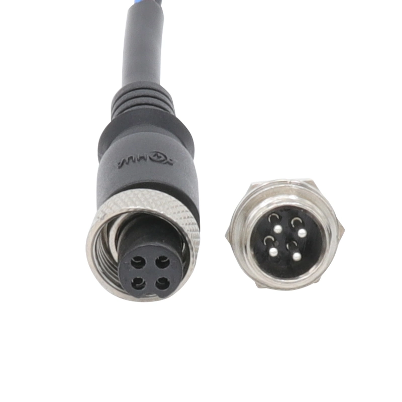 M12 Male Female Wire Electrical 4 Pin Aviation Connector