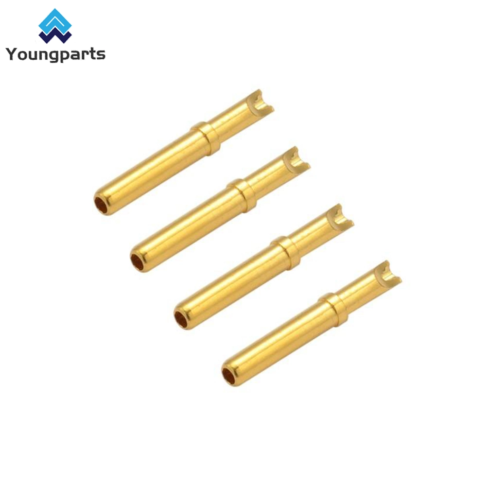 Youngparts Customized Swiss Type CNC Lathe Turning Deutsch Terminal Brass Gold Plating Socket Electrical Contact