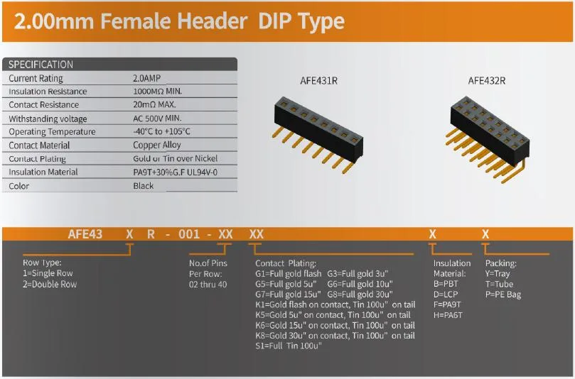 Terminal Block Auto Parts PCB Jack 2.0mm Female Header DIP Type Electrical Plug Connectors