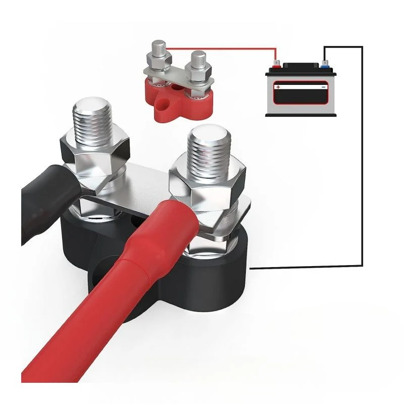 Car Boat 48V DC Insulated Dual M8 Heavy Duty Positive Power Distribution Junction Stud Post 3/8&quot; Bus Bar Terminal Block