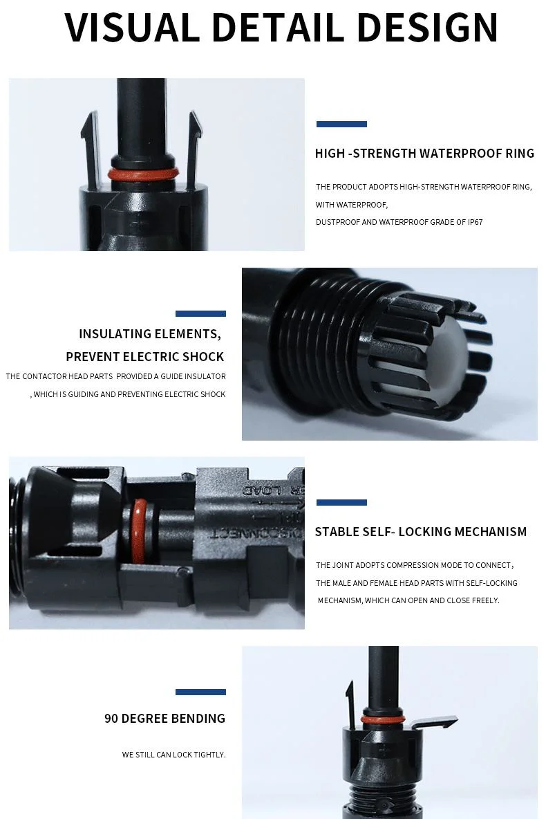 High Quality Waterproof IP67 Mc4 Solar Panel T Branch Compatible Male to Female T Branch Connector for 1000 V DC Solar Power System 2 to 1