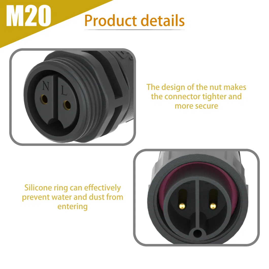 Solar Power System Cable Layout Solution M20 3pin Pre-Wired Male Female Power Cable Connector IP67 LED Lighting Connector