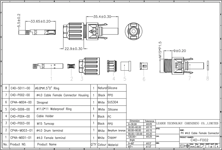 China Manufacturer Solar Panel Mc4 Connector for Power System Feo 1000V